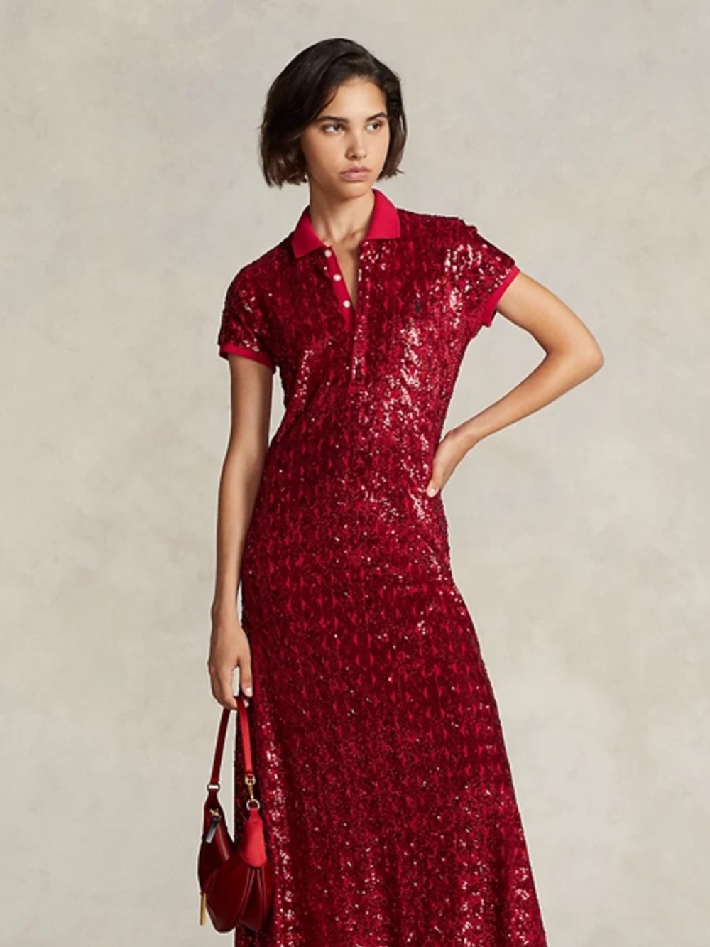 RARE - Polo Ralph Lauren Red Sequined Polo Cocktail Dress Sz Large NWT - Picture 9 of 17